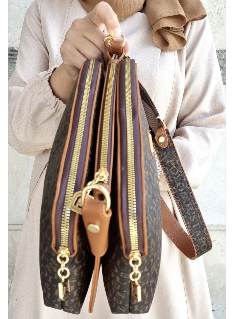 Just Polo A stylish and elegant crossbody shoulder bag from Just & Polo, designed to combine fashion with everyday practicality. Featuring a modern monogram pattern with high-quality finishing, this bag is perfect for daily use, shopping, work, or casual outings. Its compact yet spacious interior allows you to carry your essentials comfortably, while the adjustable shoulder strap ensures easy and comfortable wear. - Image 3